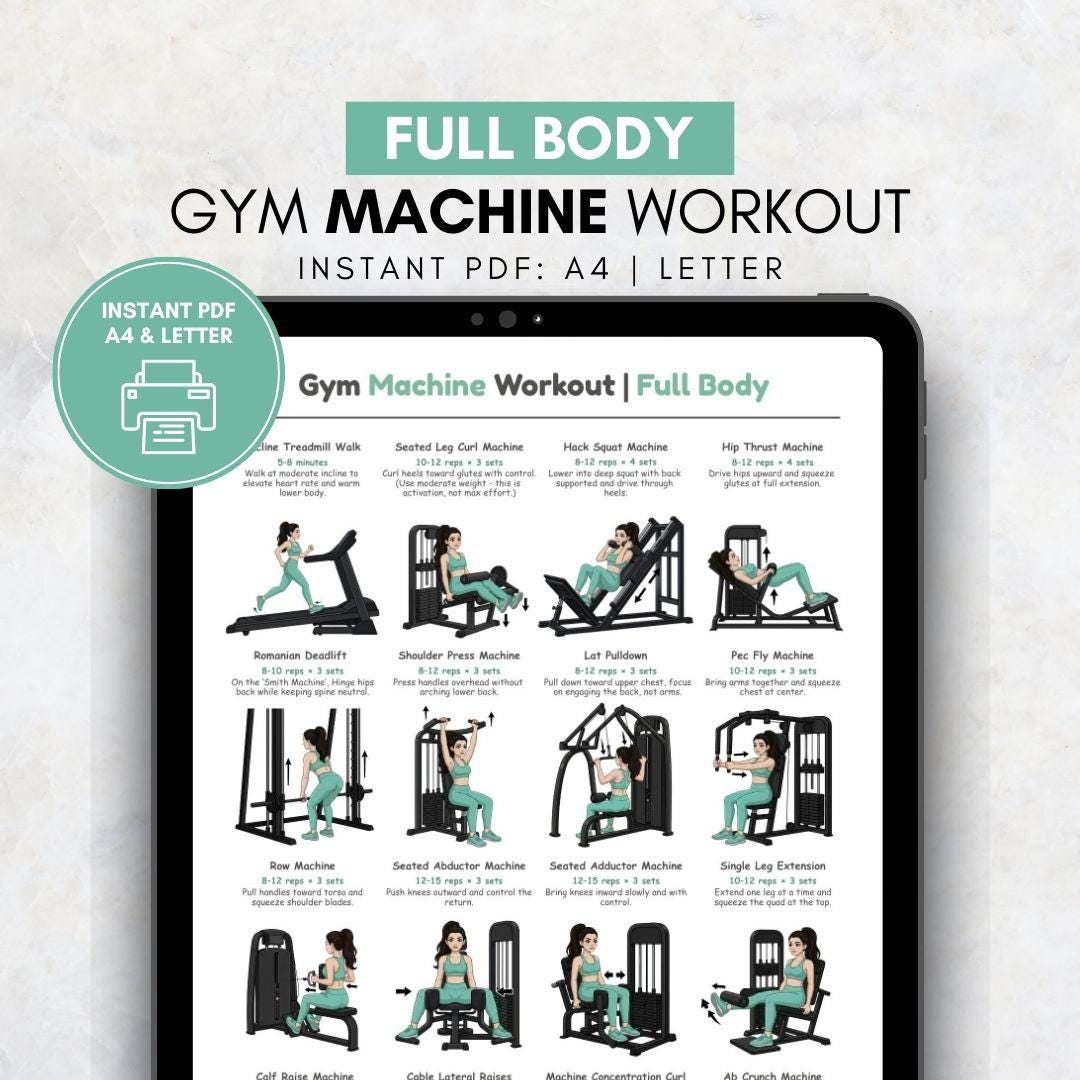 Work Out Machine Routine Full Body Gym Machine Workout for Women Printable Poster | Women’s Gym ...