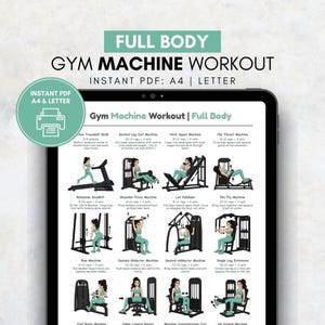 Full Body Gym Machine Workout for Women Printable Poster | Women’s Gym Exercise Chart | Gym Machine Routine | Fitness Home Gym Wall Art