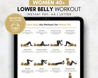 Lower Belly Workout for Women 40+, Abs and Core strength  Exercises Chart, Home Workout older women, Printable Exercise Poster PDF for Women