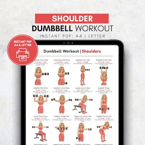 Poster halter, schouders training, grafiek schouderoefening, halter, arm en bovenlichaam dames, afdrukbaar, homegym kunst aan de muur, pdf