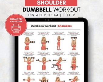 Dumbbell Shoulders Workout Poster, Shoulder Exercise Chart, Womens Dumbbell Arm & Upper Body Exercises Printable, Home Gym Wall Art PDF