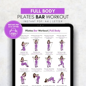 Pilates Bar Workout Poster, Full Body Exercise Chart Printable, Pilates Bar Exercises for Home, Pilates Wall Art, Womens Printable Workout