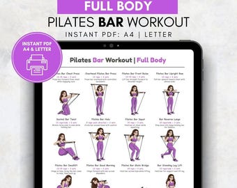 Pilates Bar Workout Poster, Full Body Exercise Chart Printable, Pilates Bar Exercises for Home, Pilates Wall Art, Womens Printable Workout