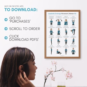 Lymphatic Drainage Routine for Women 40+, Lymph Exercise Chart, Movement and Breathing Exercises, Gentle Circulation Exercise PDF Poster image 5
