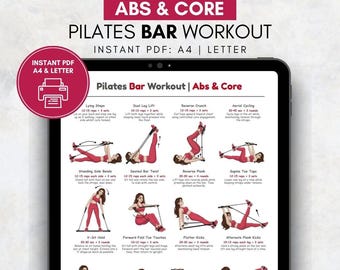 Ejercicios de Pilates para abdominales y core / Tabla de ejercicios de Pilates / Póster de Pilates en PDF para el hogar / Arte mural de entrenamiento de abdominales inferiores para mujeres