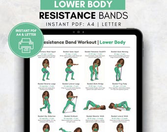 Poster di allenamento con fascia di resistenza per la parte inferiore del corpo / Tabella di esercizi per glutei e gambe in formato PDF stampabile / Allenamento con fascia di resistenza per donne / Decorazione murale per palestra domestica