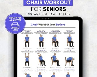 Chair Workout for Seniors, Printable Seated Exercise Chart with 16 Gentle Poses for Older Adults, Chair Workout Routine PDF Instant Download