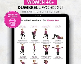 Dumbbell Workout for Women 40+ | Full Body Dumbbell Exercises Chart | Home Workout with Dumbbells | Printable Exercise Poster PDF for Women