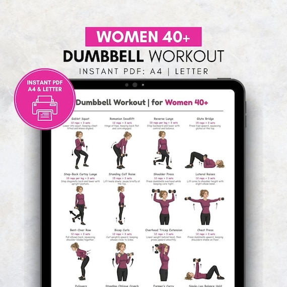 Dumbbell Workout for Women 40+ | Full Body Dumbbell Exercises Chart | Home Workout with Dumbbells | Printable Exercise Poster PDF for Women