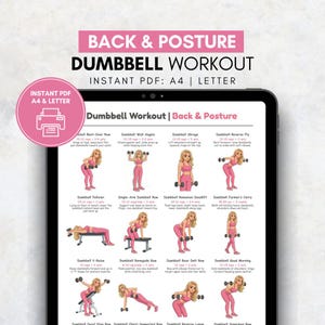 ダンベルを使った背中と姿勢のトレーニングポスター｜自宅ジムで使える背中上部のダンベルエクササイズ（印刷可能）｜女性向け初心者向け背中トレーニング（PDFダウンロード）