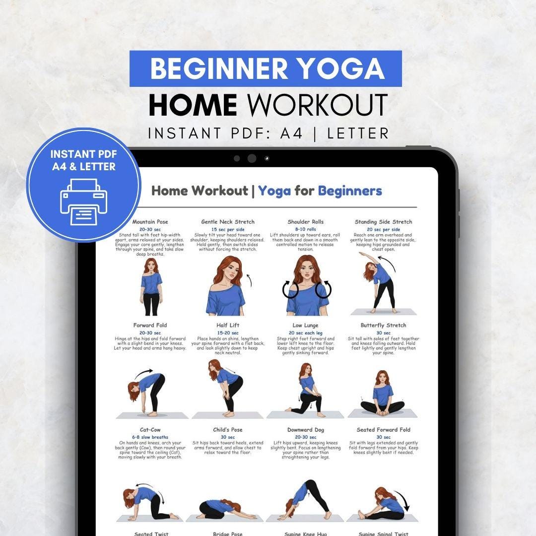 Beginner Home Yoga Workout Printable | Yoga Flow Chart | Gentle Full ...