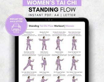 Tai Chi Flow Workout for Women | Standing Tai Chi Routine | Gentle Balance & Mobility Exercises | Home Fitness Printable Poster PDF