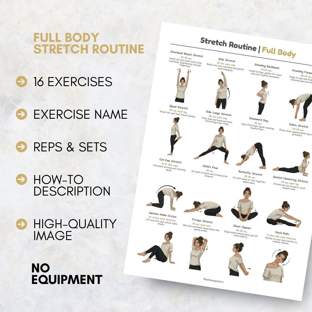Full Body Stretch Routine Poster | Flexibility Exercises | Home Stretch ...