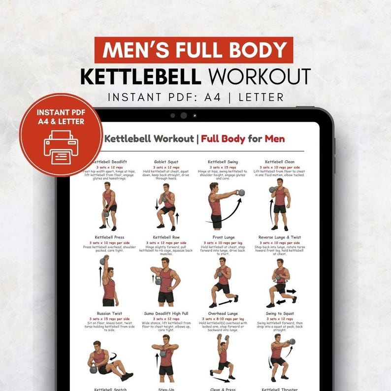 Kettlebell Full Body Workout for Men PDF, Home Gym Exercise Chart for