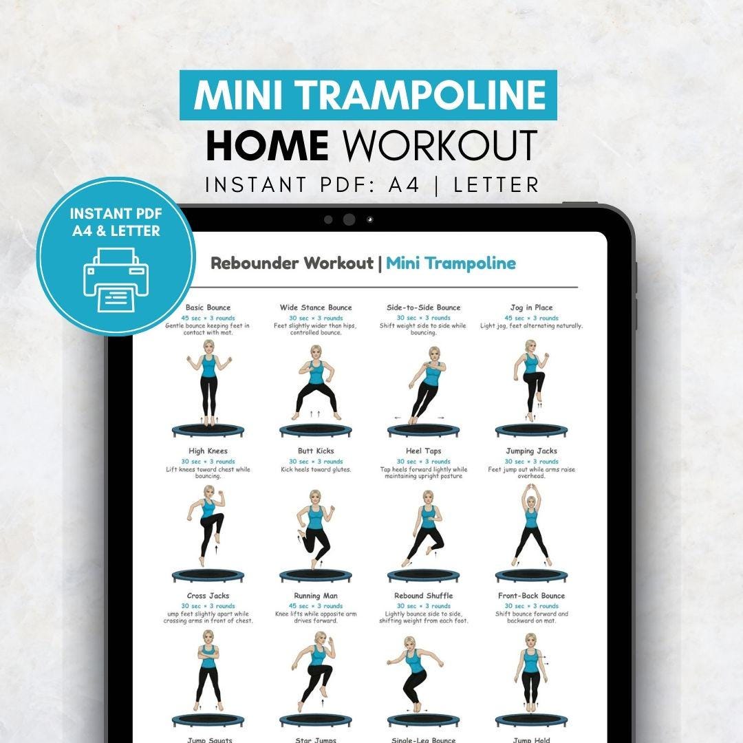 Trampoline Routine Card Mini Trampoline Workout Poster | Rebounder Exercise Chart for Home ...