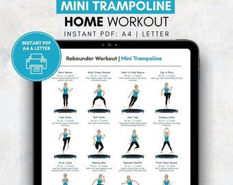 Poster di allenamento su mini trampolino / Tabella di esercizi su trampolino per la casa / Tabella stampabile in PDF per routine di cardio bounce, Arte murale per esercizi su trampolino