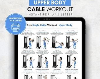Upper Body Single Cable Workout for Women Printable Poster | Women’s Gym Exercise Chart | Gym Cable Machine Routine | Fitness Home Gym Art