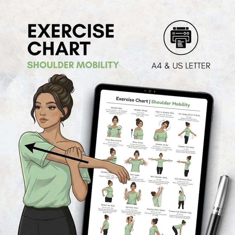 Shoulder Exercises Printable | Posture & Arm Exercises at Home | Upper Body Mobility | Mobility Poster PDF | Neck and Shoulder Exercises image 10