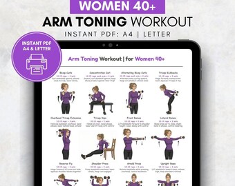 Arm Toning Workout for Women 40+ | Dumbbell Exercises Chart | Home Workout with Dumbbells | Printable Exercise Poster PDF for Women