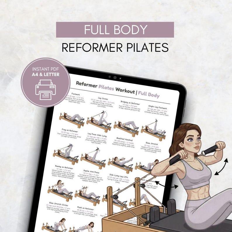 Reformer Pilates Full Body Workout Printable PDF | Pilates Reformer Exercise Chart | Home Studio Pilates Routine Guide | Womens Home Workout image 11