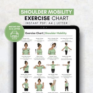 Afdrukbare schouderoefeningen | Houdings- en armoefeningen thuis | Mobiliteit van het bovenlichaam | Mobiliteitsposter pdf | Nek- en schouderoefeningen