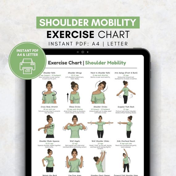 Shoulder Exercises Printable | Posture & Arm Exercises at Home | Upper Body Mobility | Mobility Poster PDF | Neck and Shoulder Exercises