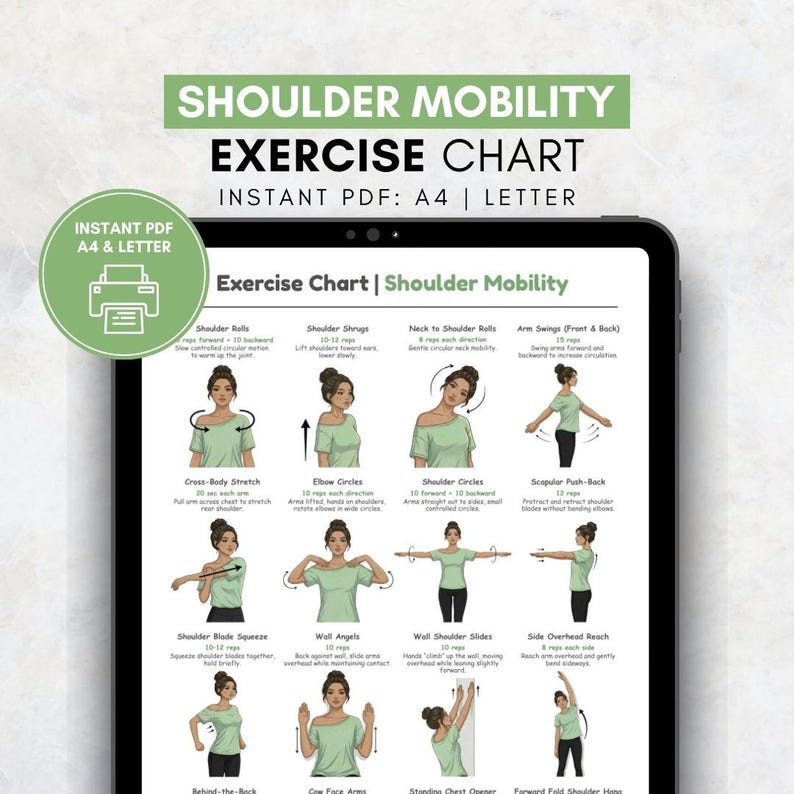 Shoulder Exercises Printable | Posture & Arm Exercises at Home | Upper Body Mobility | Mobility Poster PDF | Neck and Shoulder Exercises image 1