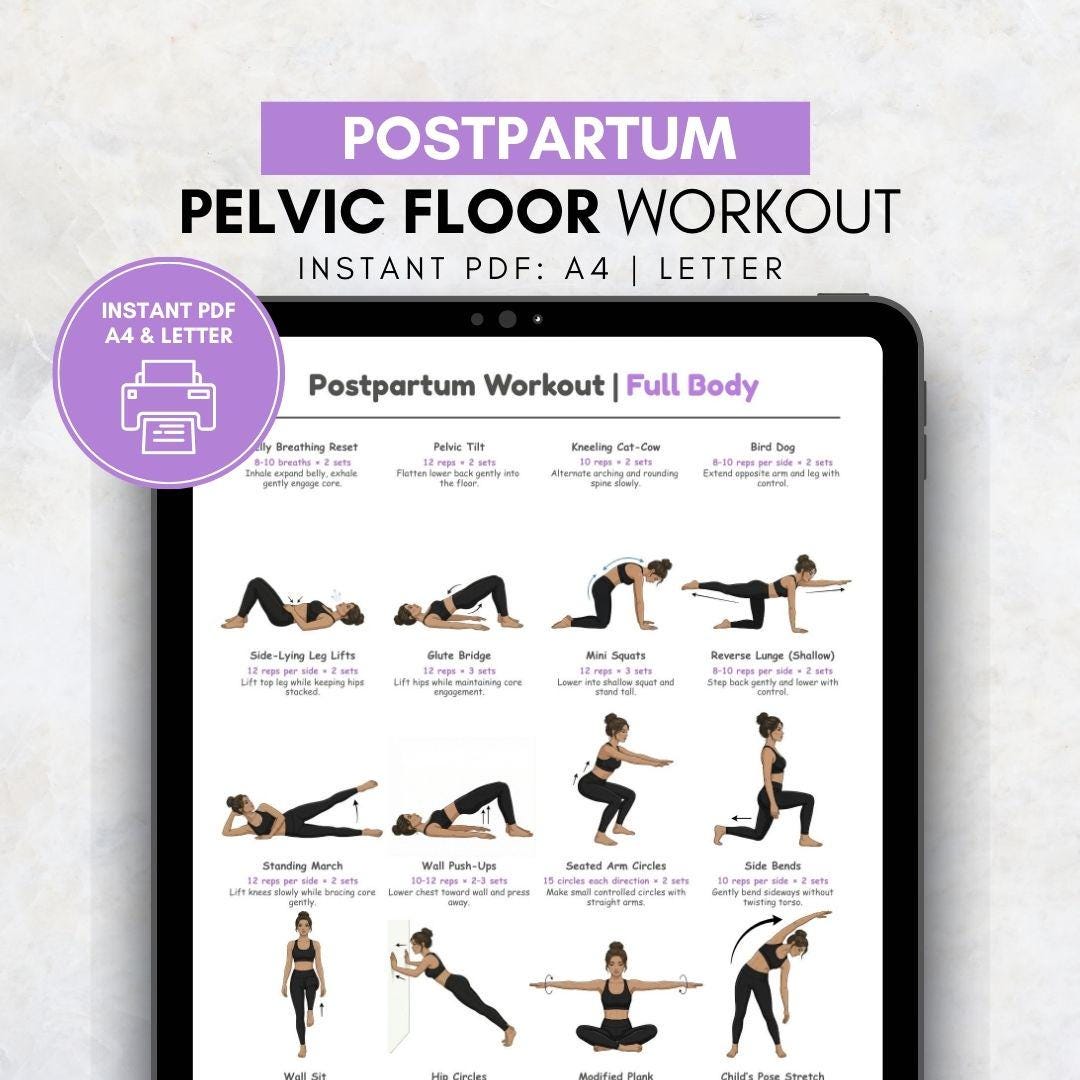 Postpartum Workout Printable for New Moms, Gentle Low Impact Exercises ...