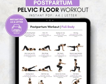 Ejercicios posparto imprimibles para mamás primerizas: ejercicios suaves de bajo impacto en casa, tabla de ejercicios diarios sin equipo, tabla de ejercicios posparto