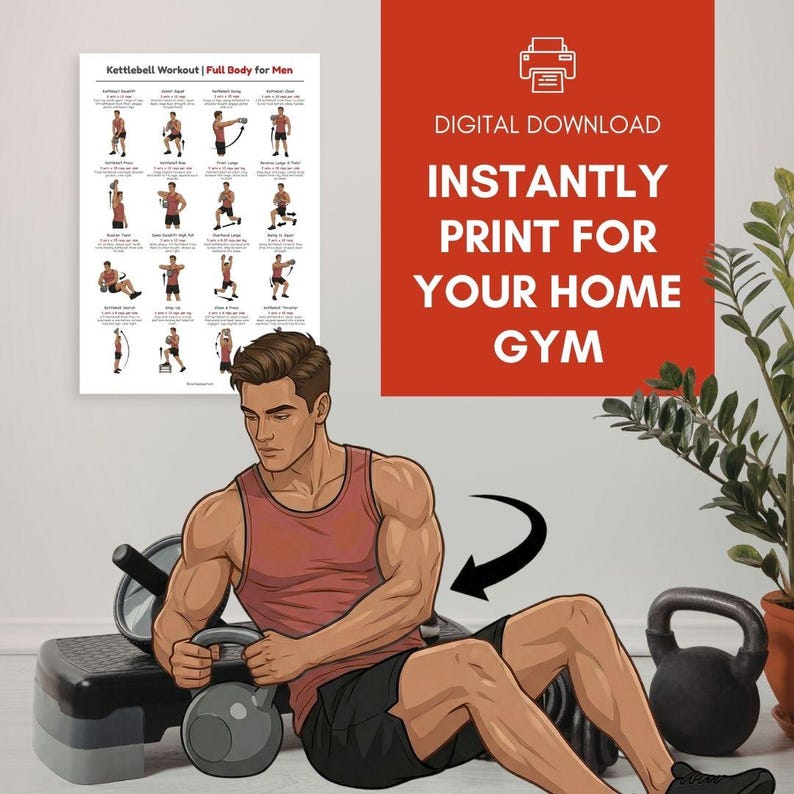 Kettlebell Full Body Workout for Men PDF, Home Gym Exercise Chart for ...