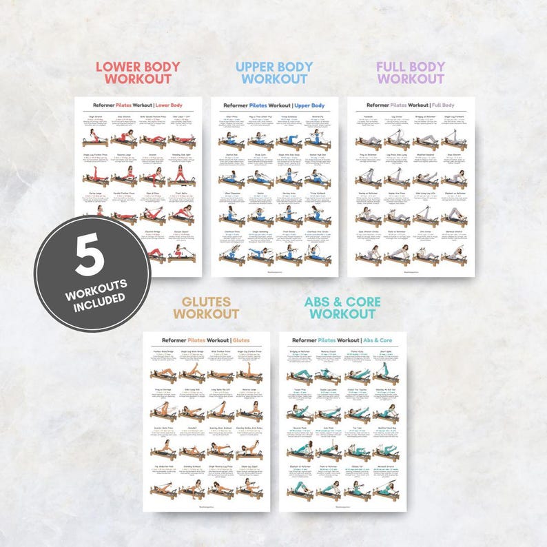 Puede incluir: Cinco carteles de entrenamiento de Pilates, que incluyen rutinas para la parte inferior del cuerpo, la parte superior del cuerpo, el cuerpo completo, los gl&uacute;teos y los abdominales. Cada cartel presenta ejercicios ilustrados con instrucciones.