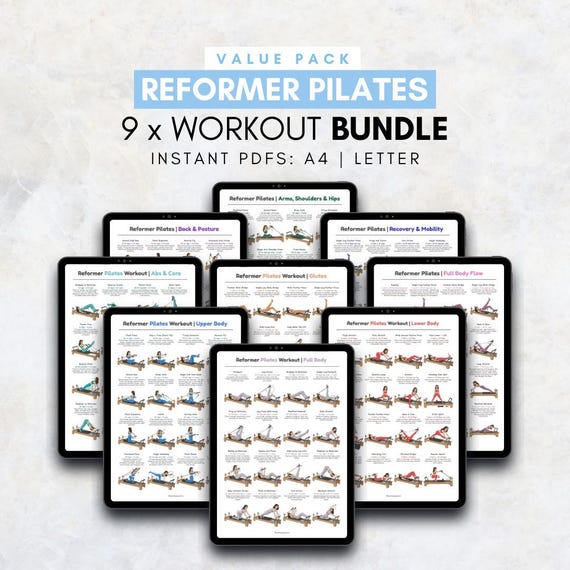 Mega Bundle Reformer Pilates Workout Printable PDF, Pilates Reformer Exercise Chart, Home Studio Pilates Routine Guide, Womens Home Workout