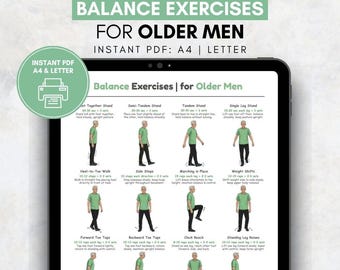 Balance Exercises for Older Men Printable, Standing Balance Exercises, Senior Men Stability Routine, Senior Workout, Home Workout Chart PDF