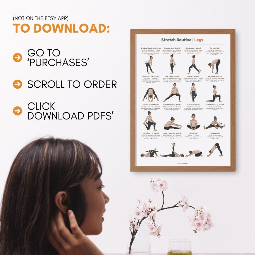 Print Off Stretching Routine Leg Stretch Routine Printable Poster | Lower Body Stretching Exercises ...
