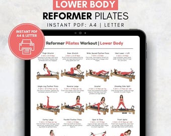 Reformer Pilates Lower Body Workout Printable PDF | Pilates Reformer Exercise Chart | Home Studio Pilates Routine Guide | Women Home Workout