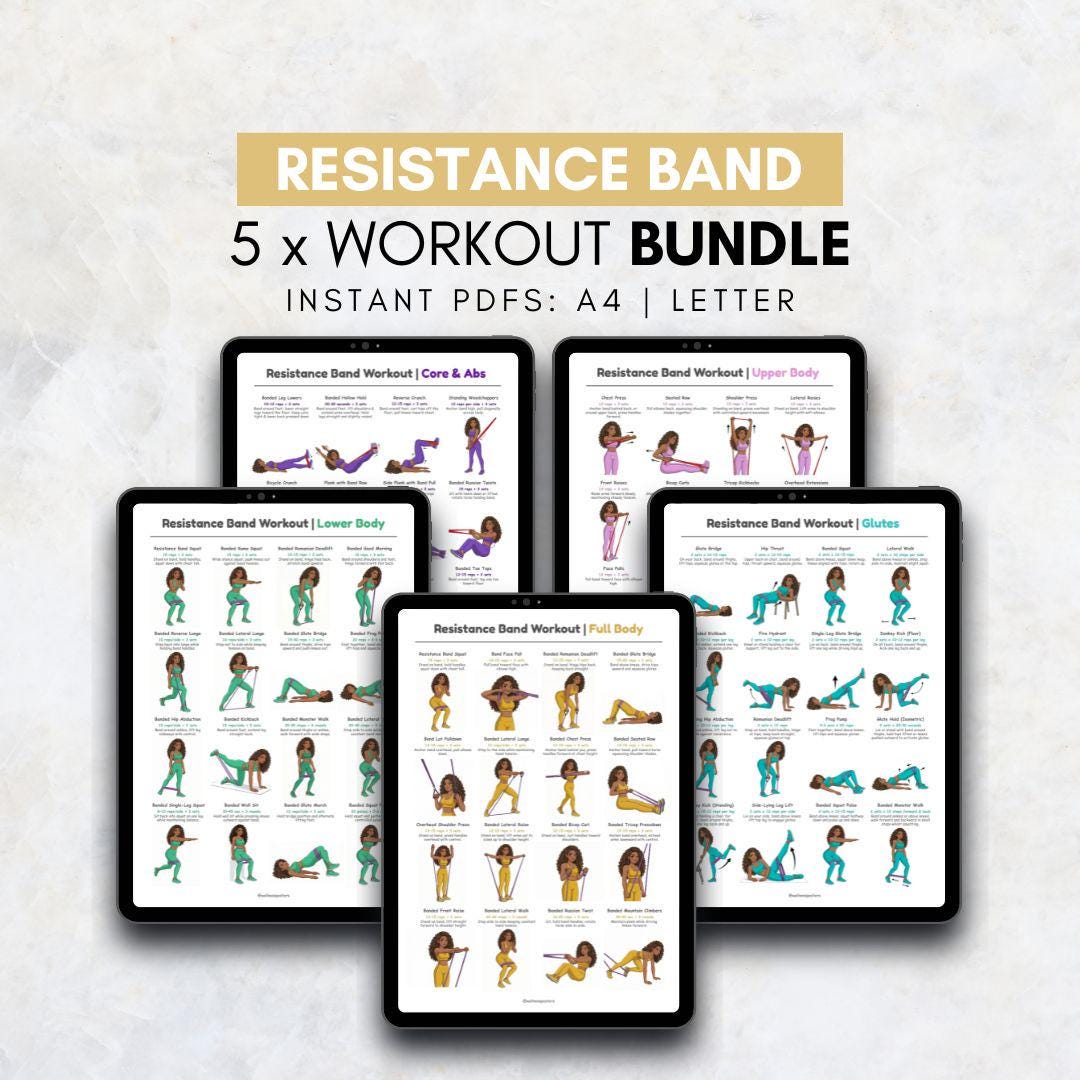 Resistance Band Workout Bundle Printable PDF | Resistance Band Exercise ...