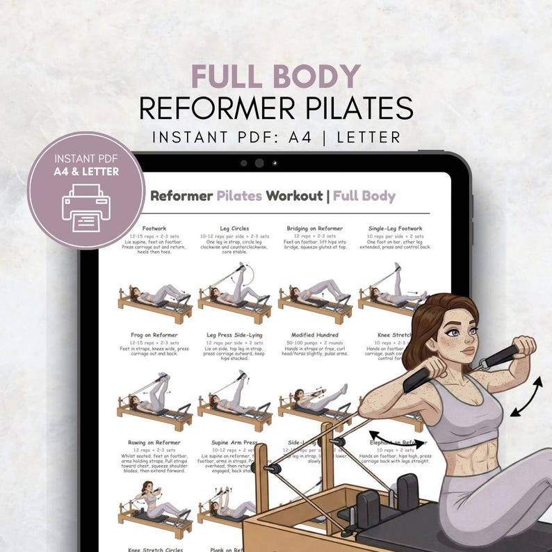 Reformer Pilates Full Body Workout Printable PDF | Pilates Reformer Exercise Chart | Home Studio Pilates Routine Guide | Womens Home Workout image 8