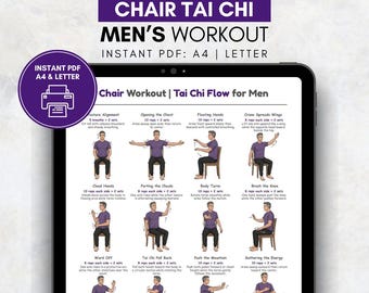 Printable Tai Chi Chair Flow Workout For Men, Tai Chi Exercise Chart, Tai Chi Chair Exercise Chart PDF, Workout Plan PDF, Digital Download