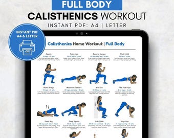 Full Body Calisthenics Workout Chart, Full Body At Home Workout Routine, Printable Beginner Bodyweight Exercise PDF, No Equipment Exercise
