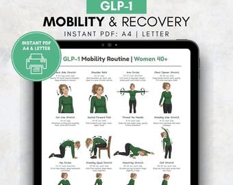 Stretch and Mobility Routine for GLP-1 Users, Women 40+ Low Impact Workout, GLP-1 Friendly Exercise Plan, Home Workout Printable PDF