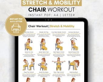 Póster de ejercicios en silla de ruedas, tabla de ejercicios de estiramiento sentado, ejercicios en silla de oficina sin equipo, ejercicios para personas mayores, ejercicios de bajo impacto en casa.