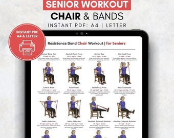 Resistance Band Chair Exercises for Seniors, Seated Band Workout Chart, Printable Low Impact Routine for Older Adults, Instant Download