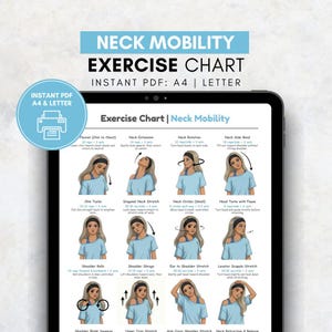 Neck and Shoulder Stretch Chart for Seniors & Desk Workers | Gentle Seated and Standing Neck Exercises PDF | Daily Home Stretch Printable