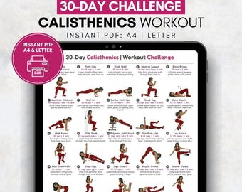 30 Day Calisthenics Challenge Workout Chart, Full Body At Home Workout Routine, Printable Beginner Bodyweight At Home Workout Exercise PDF