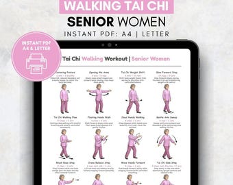 Tai Chi Walking Workout for Women, Tai Chi Walking for Seniors, Tai Chi Walking Chart, Printable Tai Chi Exercises for Seniors, Pdf Exercise