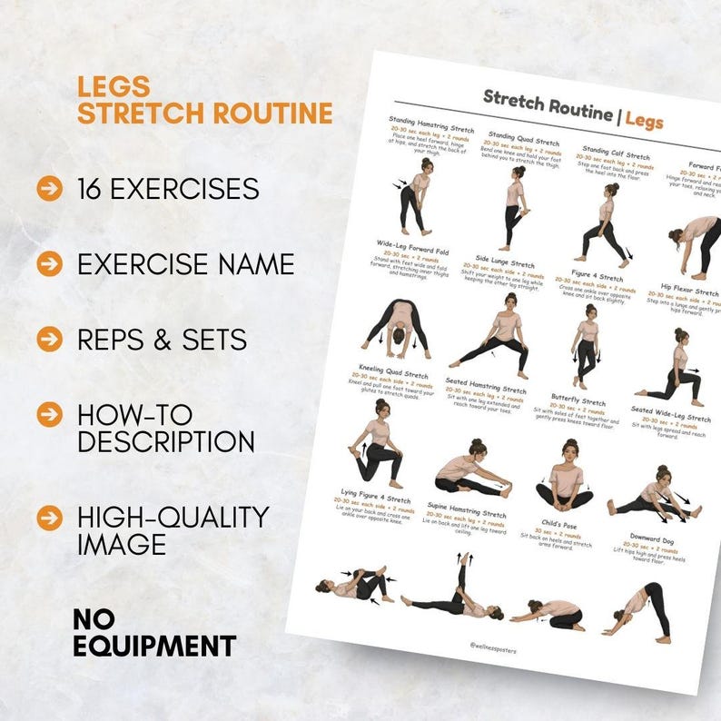 Leg Stretch Routine Printable Poster | Lower Body Stretching Exercises ...