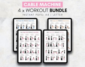 Entrenamiento con máquina de cable para mujeres (PDF imprimible), plan de gimnasio con cable individual, paquete de tablas de ejercicios para glúteos y abdominales (parte superior e inferior), póster para gimnasio en casa.