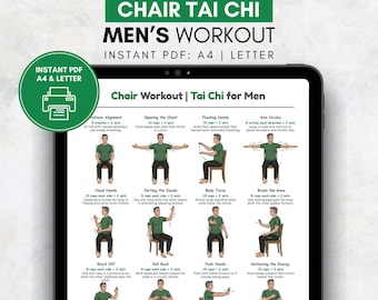 Printable Tai Chi Chair Workout For Men, Tai Chi Exercise Chart, Tai Chi Chair Exercise Chart PDF, Workout Plan PDF, Digital Download