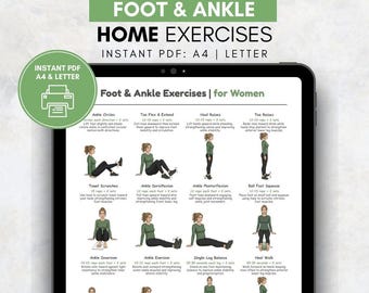 Foot & Ankle Exercises | Home Lower Leg Exercise Chart for Older Adults | Mobility Poster PDF | Standing and Seated Foot Workout for Seniors
