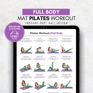 Mat Pilates Workout Poster | Pilates Übungsblatt | Keine Ausrüstung Home Workout | Pilates Trainingsplan | Womens Low Auswirkungen Heimtraining